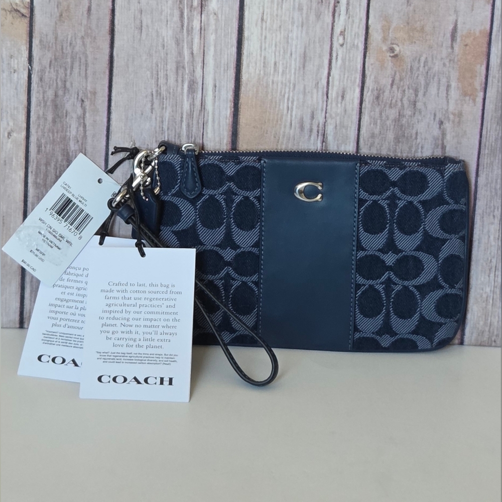 Coach Navy Signature Canvas Wristlet NWT